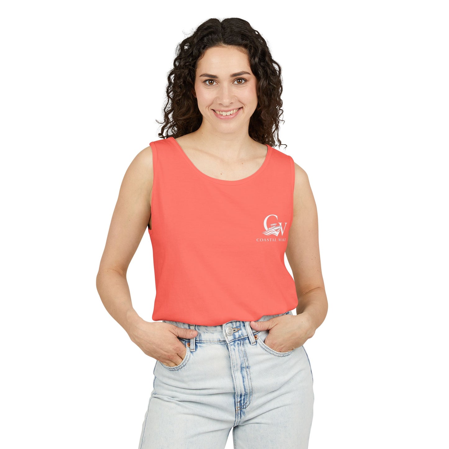 Vacation Beach Tank Top – “We Live Where You Vacation” Tropical Sunset Tank